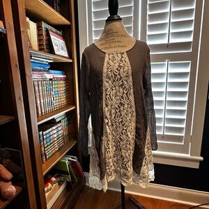 Indigo Soul Gray and Cream Long Sleeve Dress